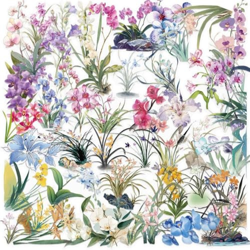 Transparent Flower Sticker, 50pcs Pegatinas de Flores, Pegatinas Florales Scrapbooking, Pegatina Florales Vintage, Flower Decorative Stickers, para Scrapbook y Cuadernos