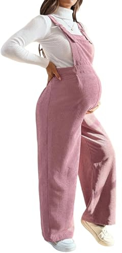 DOTBUY-SHOP Salopette Premaman Donna Elegante Velluto Coste Moda Tuta Premaman Donna Pantaloni Larghi Lunghi Comoda Jumpsuit Playsuit Overall Gamba Larga Casual per maternità (Rosa,M)