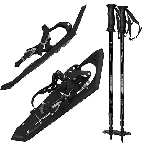 ALPIDEX Schneeschuhe Steighilfe Tragetasche Schuhgröße 38 bis 45 Optional Stöcke, Farbe:Black - mit Stöcke