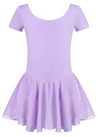 untlet Girls Ballet Tutu Dress Short Sleeve Cotton Dance Leotard with Skirt Ballerina Outfit Purple 2-3 Years