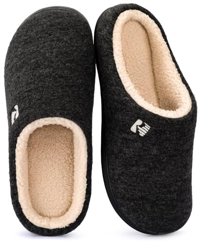 RockDove Pantoufles en mousse à mémoire de forme avec doublure sherpa pour Hommes, 42/43 EU, Noir et Naturel
