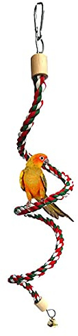 1.5M Spiral Cotton Rope Bird Perch, Parrot Budgie Rope Spiral Perch, Bird Rope Bungee Toy,Spiral Swing Climbing with Bell