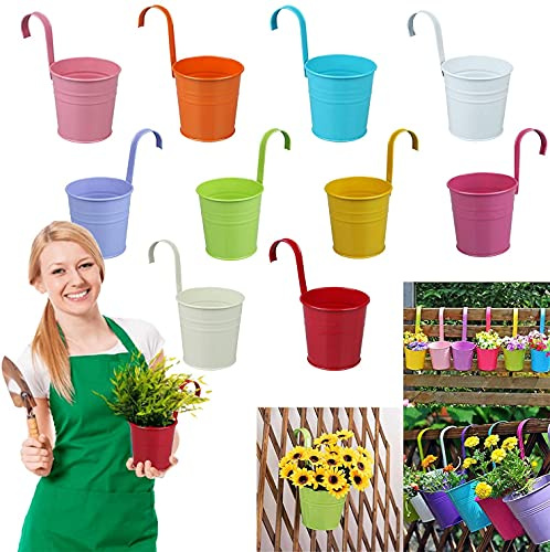 EDIESI, Maceteros Exterior, Macetas, Decorativas, de Colores, Colgantes, 10 Unidades, Macetero, Soporte Jardinería Balcon, 10cm diámetro y 10cm Altura, Metálicas, para Plantas Pequeñas