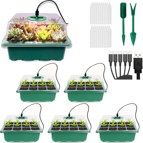 VDYXEW Lot de 5 propagateurs avec lumières, plateaux de semences, plateaux de semences avec couvercles, mini kit de propagation de serre pour la croissance de la germination