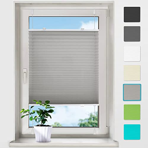 bobodeco Plissee ohne Bohren Plissees Klemmfix - Grau 40 x 80 cm (BxH) - Easyfix Plisseerollo Jalousie Faltrollo Blickdicht - Sichtschutz - Sonnenschutz Fertifplissee - Rollos für Fenster und Tür
