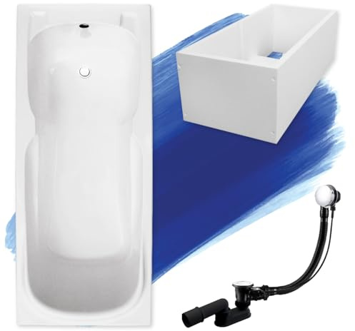 BADLAND Baignoire rectangulaire Majka Dimensions : 120-170 x 70 cm avec bonde, pieds et support de baignoire (160 x 70)