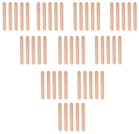 Dioche Goupille en Bois, 50 pcs tiroir d'armoire rond cannelé en bois artisanat goupilles tiges pour l'assemblage et le joint de meubles, planche de bois (M6 * 50MM)