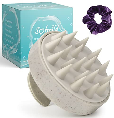 Scalp Massager, Wheat Straw Shampoo Brush Silicone Hair Care Scalp Scrubber Exfoliator Brush for Men Women Kids Pets Wet Dry Curly Straight Thick Thin Long Short Hair, Beige