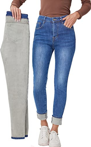 Fakanhui Pantalones Vaqueros con Forro Polar para Mujer, de Invierno, con Forro Polar, con Forro Vaquero, térmico, cálido