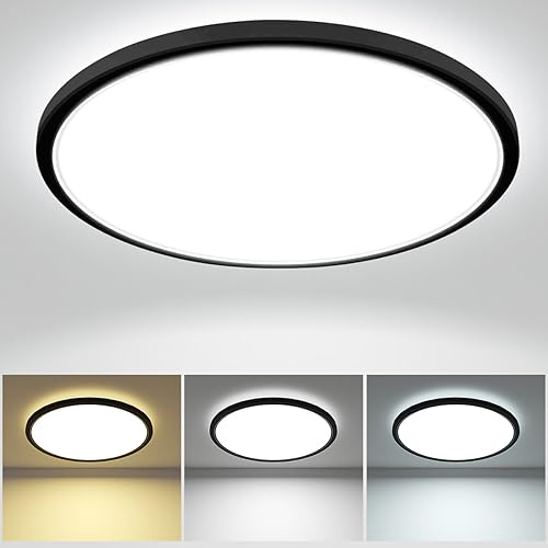 28W 3200LM LED Deckenleuchte Flach, Ø29.5cm 3Farben 3000K/4500K/6000K Deckenlampe, Schwarz Rund Ultra Dünn LED Lampen Deckenlampen,Deckenleuchten Deckenbeleuchtung für Badezimmer,Wohnzimmer,Küche