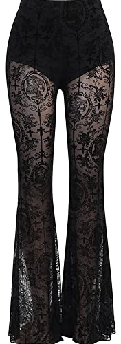 Women Hollow Out Trousers Bell Bottom Pants Lace Flare Leggings