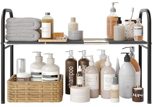 NETEL Under Sink Storage, Under Sink Storage Kitchen Organiser with 3 Plates,Kitchen Cupboard Organiser, Extendable Shelf for Cupbo