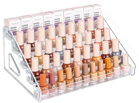 Niboken Nagellack Regal Organizer, 5 Schichten Klarer Acryl Aufbewahrung Halter Ständer, Åtherische Öle Kosmetik Vitrine Makeup Organisator für Badezimmer Waschtisch Arbeitsplatte