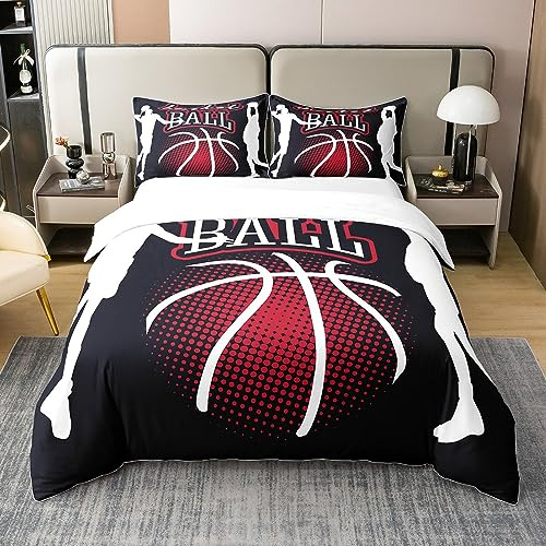 Homewish Coton, Housse de Couette Basketball 220x240, Ensemble de Literie Jeux de Ballon, Parure de Lit Basket-Ball pour Enfants Garçons Ados Hommes, Ensemble de Lit Cerceau de Basket