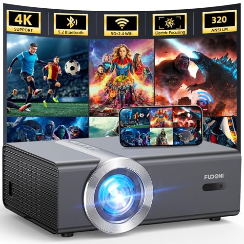 [Electric Focus/Auto Keystone] Projector with WiFi and Bluetooth, Native 1080P 4K Supported,FUDONI Outdoor Movie Projector for Home Theater UP to 300, for iOS/Android/Laptop/TV Stick/HDMI/USB