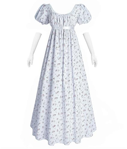Fiamll Regency - Vestito da donna per donna in vita impero, motivo floreale, impermeabile, abito lungo per feste, Blu, L