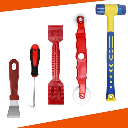 KARBAG 5PCS Window Glass Tool Kit, Window Glazing Tool Double-Head Rubber Hammer, Rubber Strip Shovel, Curved Shovel, Leather Strip Press Wheel, Gasket Hook, Multi-Functions Glazing Tools for Windows