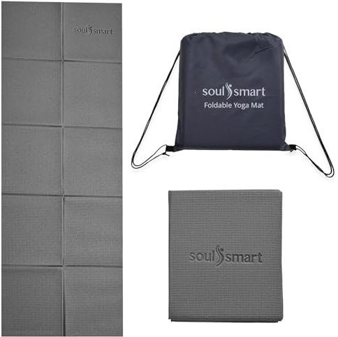 TJC Faltbare Reise-Yogamatte, 6 mm, rutschfest, leicht, tragbar, für Fitnessstudio, Fitness, Training, Pilates, für drinnen und draußen, Workout, Yogamatten für Damen und Herren, 188 x 63 cm, Grau