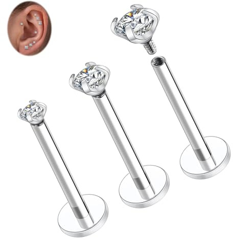 hengkaixuan G23 titanplugg örhängen örhängen läpppiercingar brosk örhängen helix örhängen med inre gänga Monroe Medusa ring 18G 16G Tragus Conch örhängen med CZ för kvinnor män 3 st