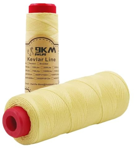 9KM DWLIFE Kite String professional Kevlar braided Cord (500-1000ft) High Strength(40-400lbs) Fishing Assist line Camping Hiking Survival Rope Outdoor(0.4mm-1.1mm) (40Lbs-1000Ft-Braid)