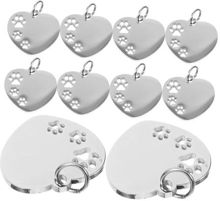Toddmomy Médaille Forme Cœur en Acier Inoxydable avec Motif Patte Creuse 10pcs Légère et Résistante la Rouille et Accessoires pour Animaux pour Chien pour DIY
