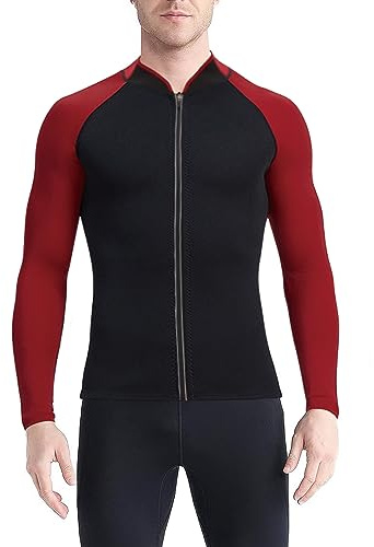 DownLTL Chaqueta de Traje de Neopreno para Hombres- 2mm Tops Camisetas de Traje de Baño Ajustadas de Manga Larga con Cremallera Frontal para Buceo Surf Snorkel Natación Mantiene El Calor Kayak Sup