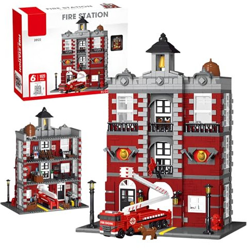 City Fire Station Building Set with Fire Truck, Street View Building Blocks Kit STEM Toys, Creative Present for Adults Kids(1823 Pieces)