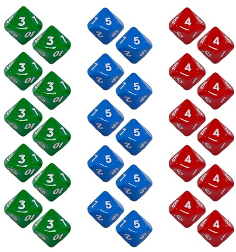 30 Pieces Of 10-Sided Dice, Colored Dice, Colored Cubes, Game Dice, Board Game Props (Red, Green, Blue).