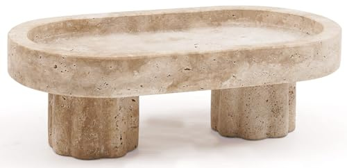 Radicaln Vassoio ovale in marmo con supporto da 25 cm, travertino, realizzato a mano, vassoio decorativo per piano del bagno e tavolino, organizer ideale per gioielli e candele