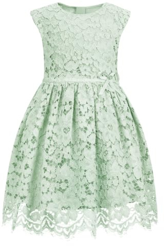 ALLOVIN Girls & Toddlers Spring Graduation Sleeveless A-Line Lace Party Dress Flower Girl Dress with Beaded Bowknot 2-12Y