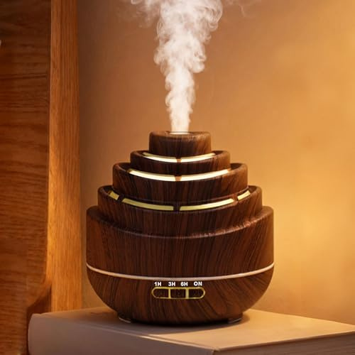 Czemo 500ml Difusor Aceites Esenciales Difusor de Aromas Ultrasónico Difusor de Aromaterapia Humidificador Vaporizador de Esencias para Casa, Yoga (Veta de Madera Oscura)