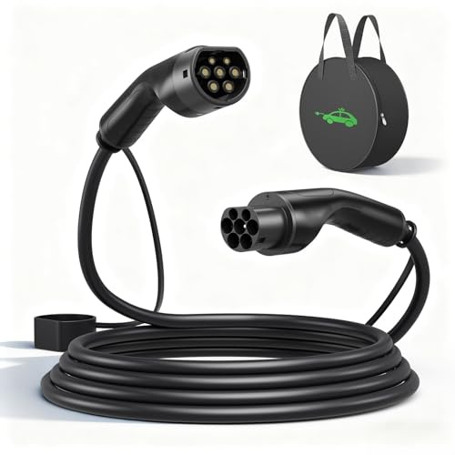 Evjuicion Type 2 Charging Cable, 32A / 22kW / 3 Phase / 5 Meter/Mode 3 EV Charging Cable, EV Charger Extension Cable for Electric Vehicle Car & Plug-in Hybrid, Type 2 to Type 2 Fast Charging Cable