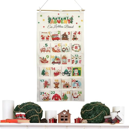 Tyg adventskalender - 24 dagar godsakspåsar - nedräkningskalender hängande väskor - för godis snacks vardagsrum sovrum vägg dörr öppen spis klass