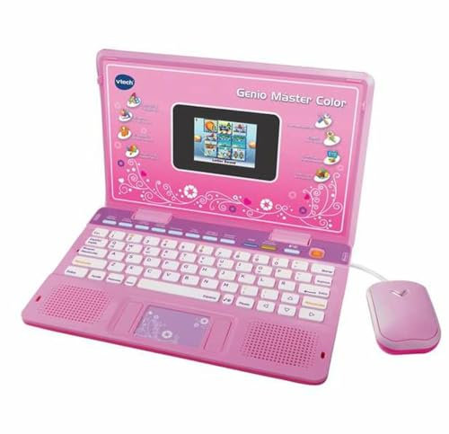 VTech Genio Master Color Bilingue Laptop für Kinder, Farbdisplay, Vokabellehrer, Mathematik, Wissenschaft über 180 Aktivitäten in Spanisch und Englisch, Rosa (80-133867)