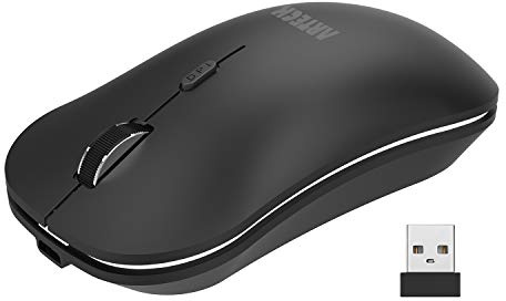 Arteck 2.4G Wireless Mouse with Nano USB Receiver Ergonomic Design Silent Clicking for Computer/Desktop/PC/Laptop and Windows 10/8/7 Build in Rechargeable Battery (Black)