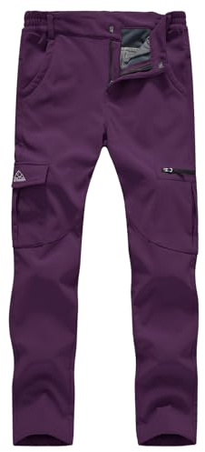 Gopune Women's Waterproof Windproof Fleece Lined Warm Hiking Ski Snow Insulated Pants (Purple,L)