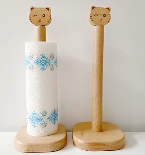 Kitchen Roll Holder, Wooden Paper Towel Holder Free Standing, Cute Cat Kitchen Roll Stand