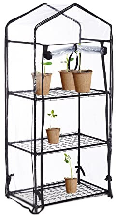 Relaxdays Gewächshaus Balkon, PVC-Folie, Stahl, HxBxT: 126 x 59 x 37 cm, Foliengewächshaus 3 Ebenen, schwarz/transparent