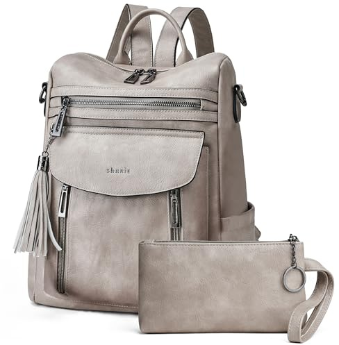 Shrrie Rucksack und Geldbörse für Damen, modischer Rucksack aus Leder, Designer-Reiserucksack, wandelbare Schultertasche, 12.5 x 5 x 13 inches