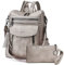 Shrrie Rucksack für Damen, modischer Leder-Rucksack, Geldbörse, Designer-Reiserucksack, Schultertasche, 1-5, zweifarbig, grau, Reiserucksäcke