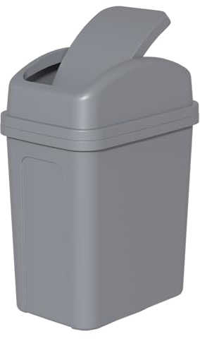 Callyne 1.8 Gallon Plastic Swing Top Lid Trash Can, Small Waste Bin with Swing Lid, Grey