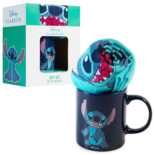 Disney Stitch Mug and Socks Gift Set for Women Teenagers Cute Ceramic Mug Soft Calf Socks, Stocking Filler Gifts for Her (Navy Stitch)