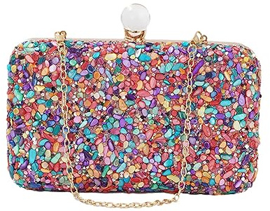 Hixingo Bolsos Fiesta para Mujer, Elegante Bolsos de Mano Clutch Bolso de Noche, Brillante Novia Monedero del Banquete de Boda para Cumpleaños Bolsas de Embrague (Color,20x12x5cm)