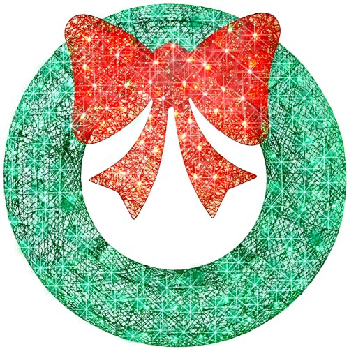 Best Choice Products 36in Pre-Lit Outdoor Christmas Wreath Decoration, LED Metal Holiday Decor for Home w/ 120 Lights, Bow - Green/Red