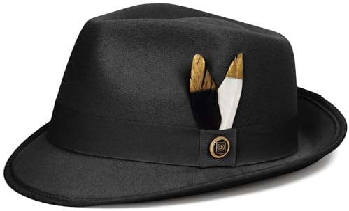 FADACHY Fedora Hats for Men & Women Short Brim Felt Hat Trilby Fedora with Feather Panama Dress Hat, Black Fedora