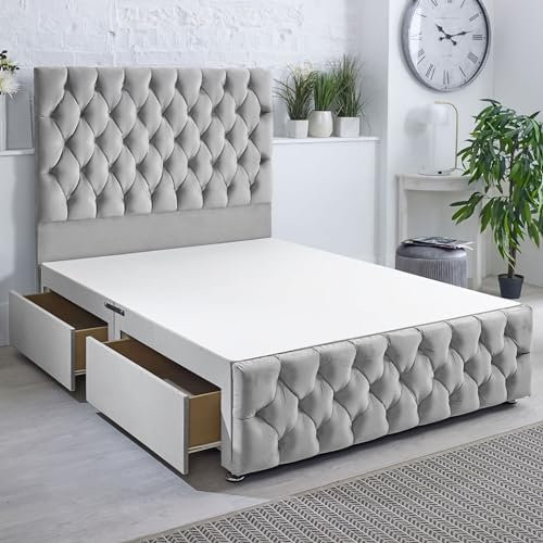 ComfoRest - Stylish 3FT Single Divan Bed with 2 Drawers | Durable Base with Sturdy Frame | Practical Design for Single Bedrooms and Compact Spaces (Silver Plush)