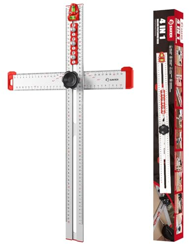Saker 4-in-1 Drilling Positioning Ruler,T Square Woodworking Ruler,Marking Gauge Tools for Woodworking Scribe Drawing,Precise Drilling Tool for Cabinet Hole Drilling,Cabinet Hardware Jig