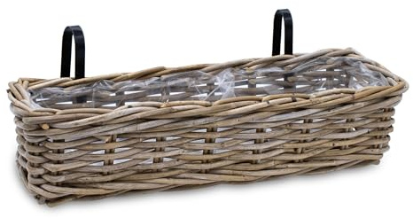 Spetebo Rotting balkonglåda natur – 60 x 20 cm – pilträd planteringskorg med hållare – balkong, trädgård, blomlåda, blomkruka, blomkorg för upphängning på räcket