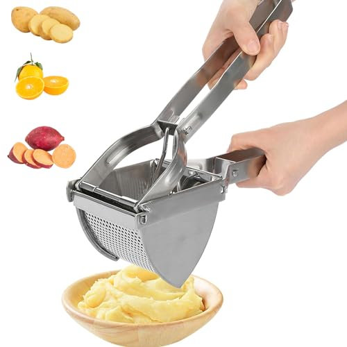 Stainless Steel Potato Masher, Manual Mashed Vegetables Fruit Press, Potato Ricer, Multifunctional Fruit Vegetable Masher for Soft Fruit Vegetable and Baby Food Mashed, 29.5 × 8.5 × 9 cm