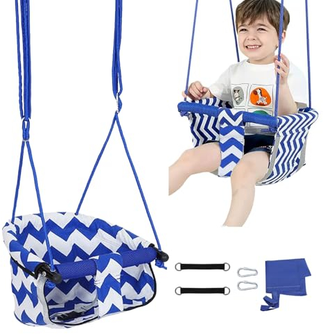 Babyschaukel Outdoor Kinderschaukel mit Anschnallgurt, Baby schaukel und Schaukelsitz Kleinkindschaukel, Schaukel für Kinder Belastbar Bis 100kg Kinder schaukel für Indoor Outdoor (Blau)